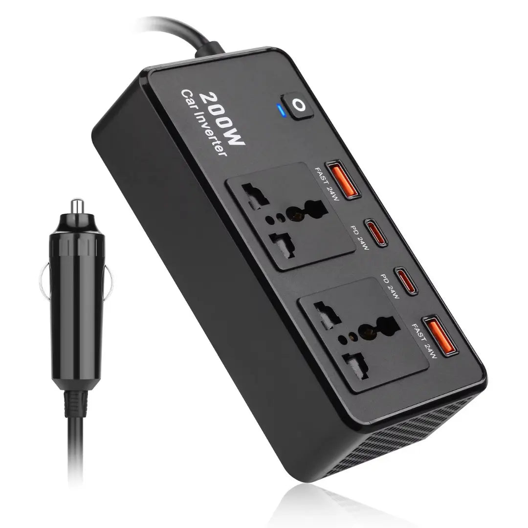 Universal 200W Car Converter – 220V Outlet + USB-C for On-the-Go Charging