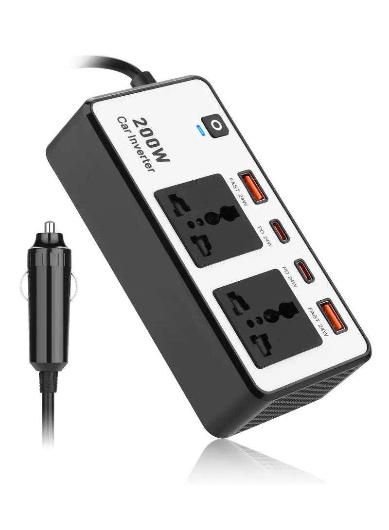 Universal 200W Car Converter – 220V Outlet + USB-C for On-the-Go Charging